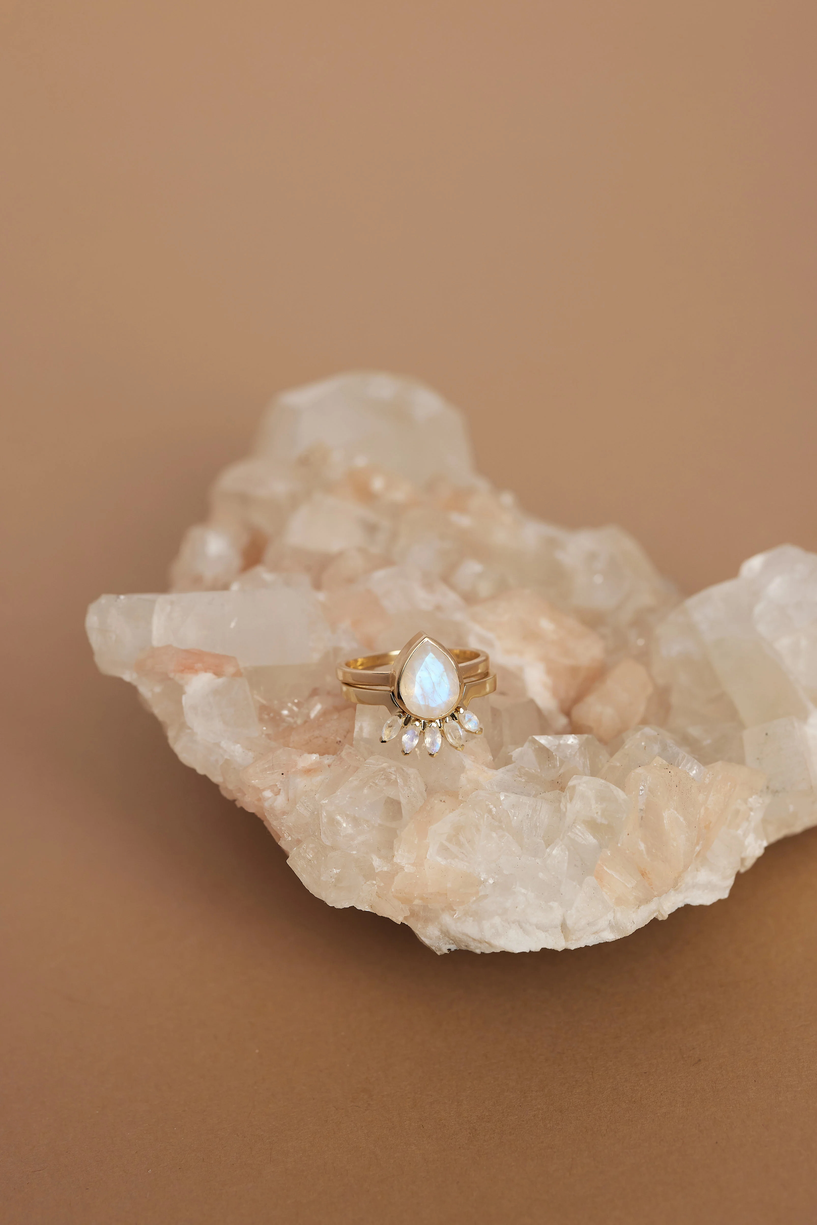 9K Yellow Gold Double Stack Moonstone Halo - Image 3