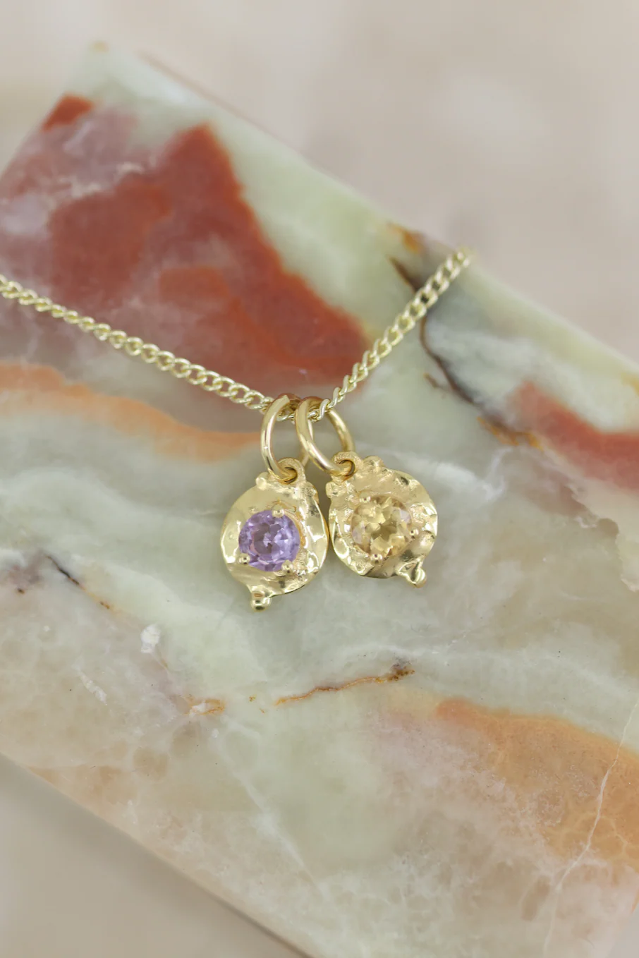 February Amethyst Gold Birthstone Necklace Charm - Image 3