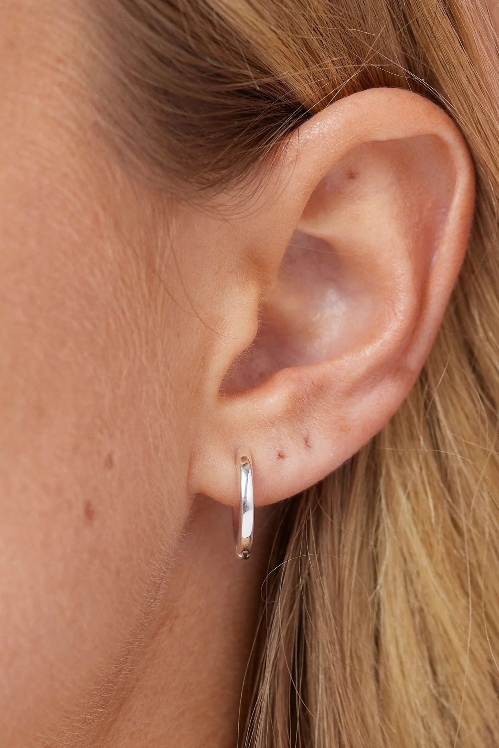 Polished Silver Huggies - Medium - Image 4